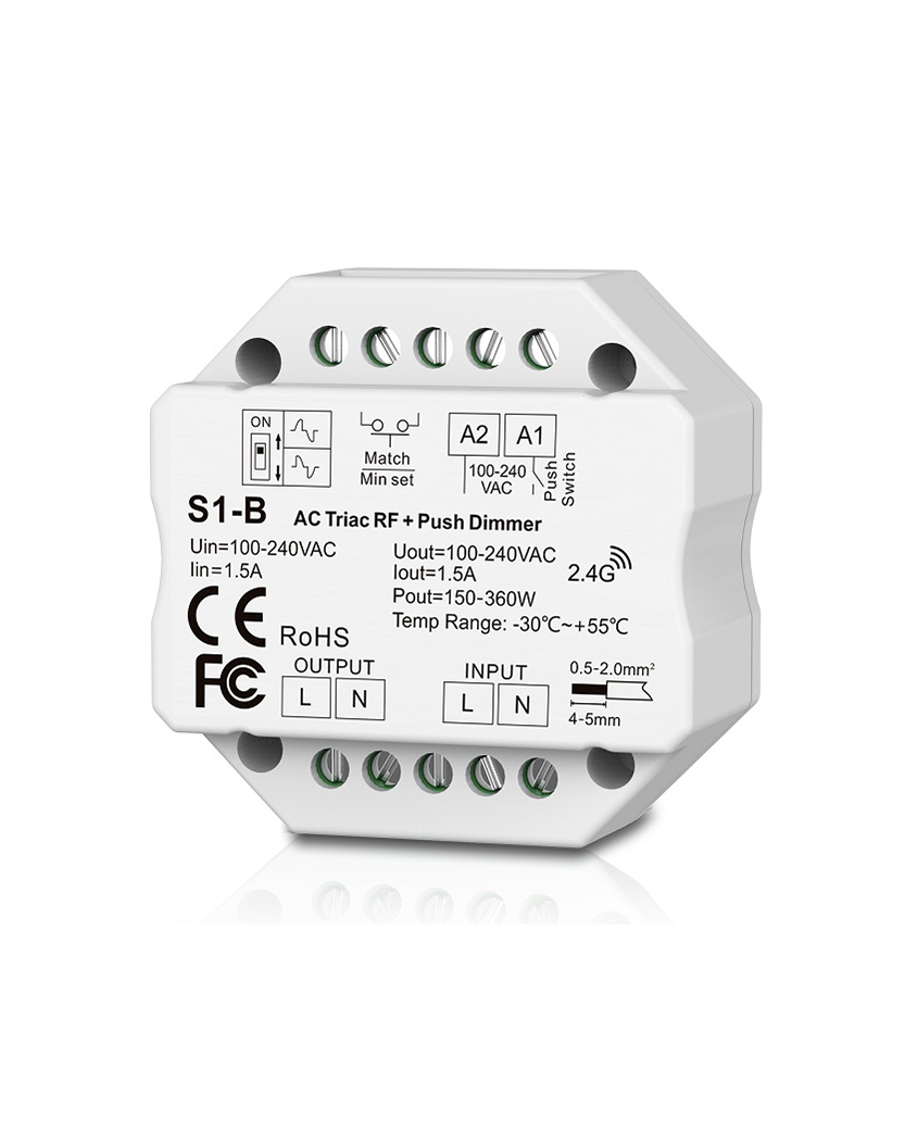 Eurotek  Dimmer a taglio di fase per carichi AC, controllo Wireless RF +  Push